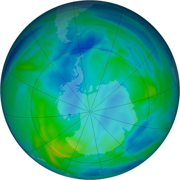 Antarctic ozone map for 07 May 2005